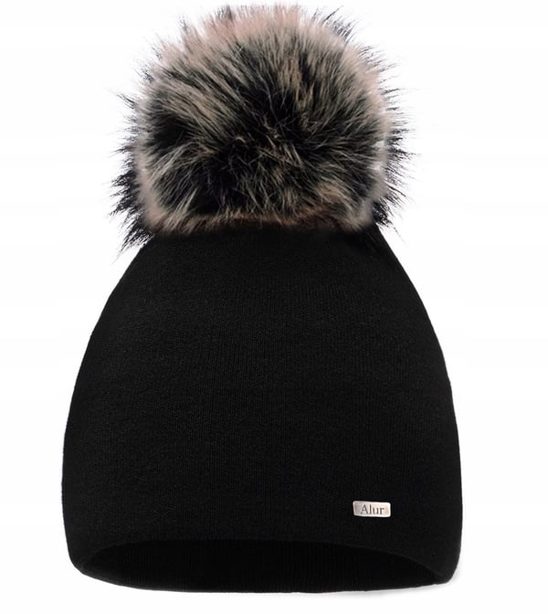 Sort hue med brun pompon, to lag A13
