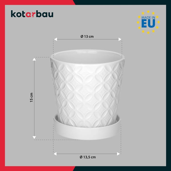 KOTARBAU® 2 st. rund vit blomkruka 13 cm med fat glaserad keramik örtkruka växtskydd