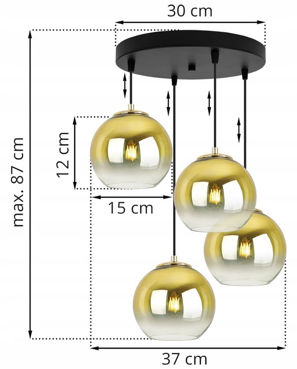 Hængende loftslampe med gylden lampeskærm 15 cm
