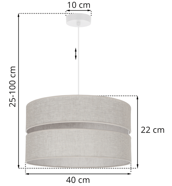 DUO HÆNGELAMPE I HØR, HVID, 1 FLAD LAMPE, BEIGE, LAMPESKÆRM, L01, 40 CM