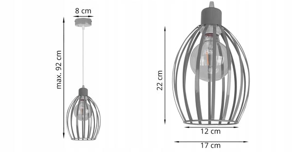 Lofthængelampe i metal med E27 LED