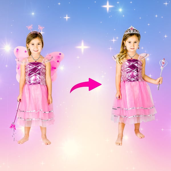 Prinsessakeiju-perhosasu 2in1-asu, asusteet, 9 tuotetta