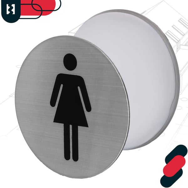 KOTARBAU® Dametoiletdørskilt piktogram rundt selvklæbende rustfrit stål 7 x 7 cm