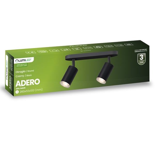 Taklampa reflektorspot LED 2x GU10 IP44 ADERO svart Lumiled