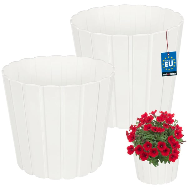 Plastkruka för blommor och örter på balkongen eller terrassen, vit, 29 cm, 2 st.