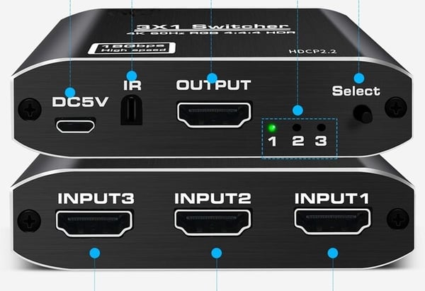 SWITCH HDMI 2.0 3x1 SWITCH SPLITTER ULTRA HD HDCP 2.2 HDR10 4K/60HZ