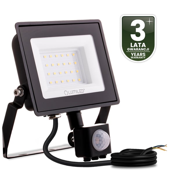 LED-strålkastare ZUNA2 30W 2700lm 4000K IP44 svart rörelsesensor LUMILED