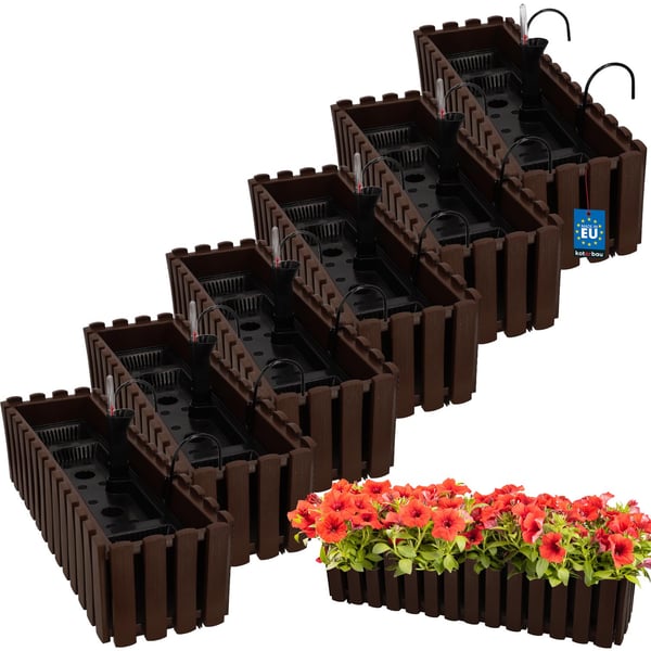 Blomkruka balkonglåda för balustrad terrassblommor brun 60cm 6 st