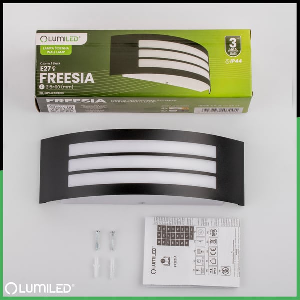 Puutarhaseinävalaisin, E27, musta, IP44, Freesia Lumiled