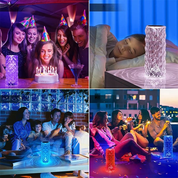 LED krystal touch natlampe til skrivebord, diamant, rosafarvet, fjernbetjening