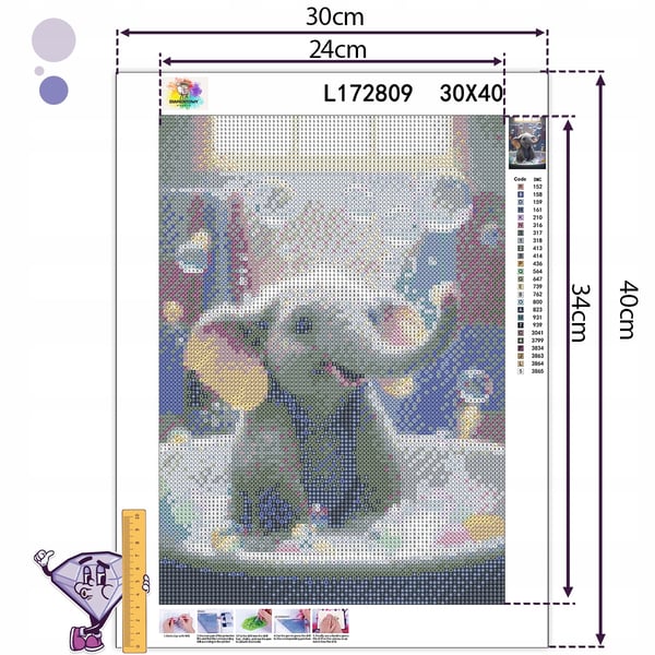 Ob_L_8 diamantmålning 30x40 djur elefant