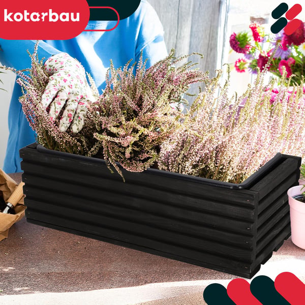 Kotarbau® Kukkaruukkulaatikko Puinen puutarhakasvilaatikko terassille ja sisäkkeellä Musta 44 x 20 CM