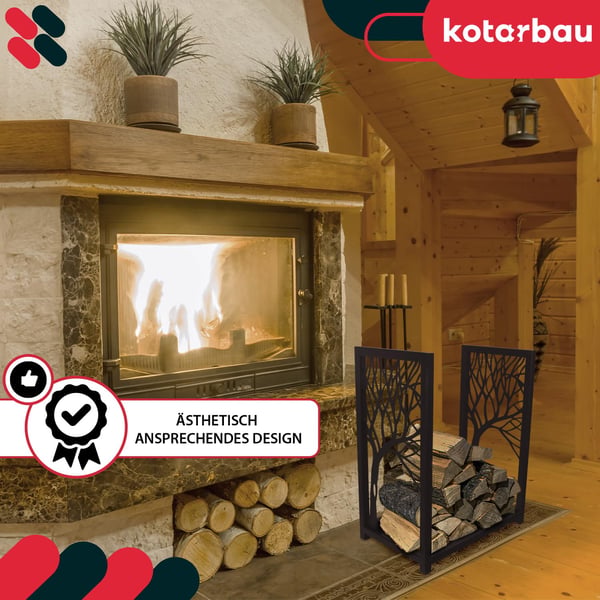 KOTARBAU® vedställ för eldstad stål dekorativt svart 50 x 30 x 60 cm