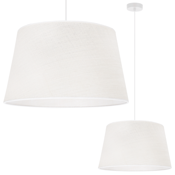 HÆNGELAMPE I JUTE, HVID, 1 FLAD HVID LAMPESKÆRM 44 CM