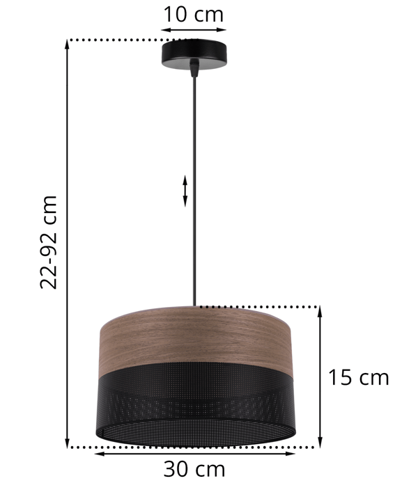 ENKELT HÆNGELAMPE, LAMPESKÆRM I VALNØDSFINÉR, 30 CM