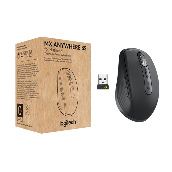 Logitech MX Anywhere 3S til virksomheder, mus, højrehåndet, trådløs RF + Bluetooth, laser, 8000 DPI, 910-006958