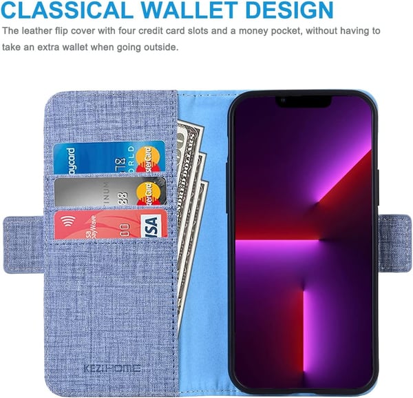 Flipfodral för Apple iPhone 13 Pro 6,1" blågrå + 2x härdat glas