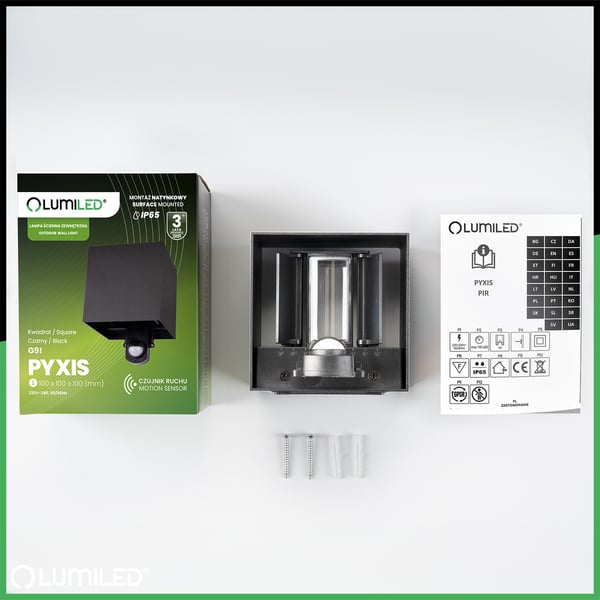 Havevæglampe G9 LED facade justerbar op/ned PIR sensor sort PYXIS LUMILED