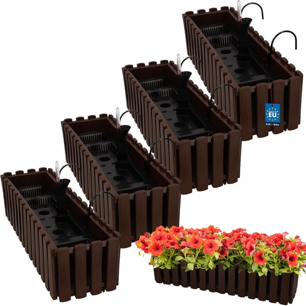 Urtepotte balkonkasse til balustrade terrasse blomster brun 60cm 4 stk