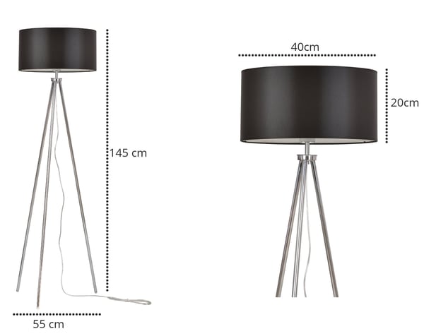 Gulvlampe, trebenet, krom, skærm, 40 cm