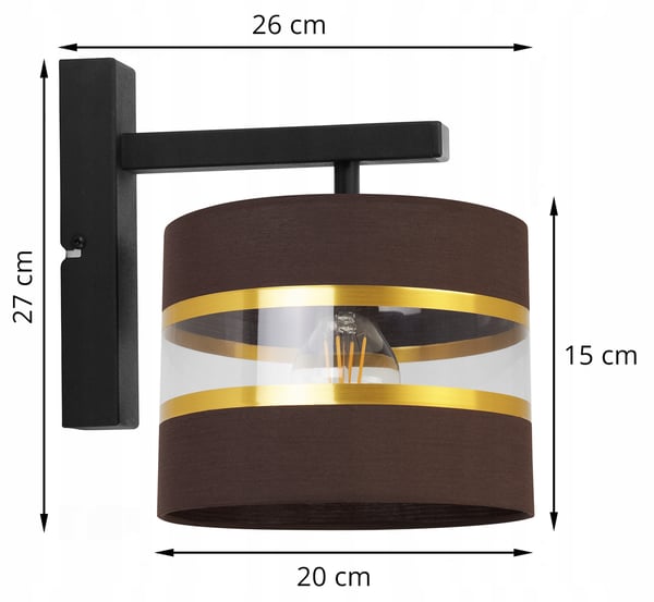 VÆGLAMPE, FIRKANTET LAMPE, ELEGANT GYLDEN LAMPESKÆRM, 20 CM