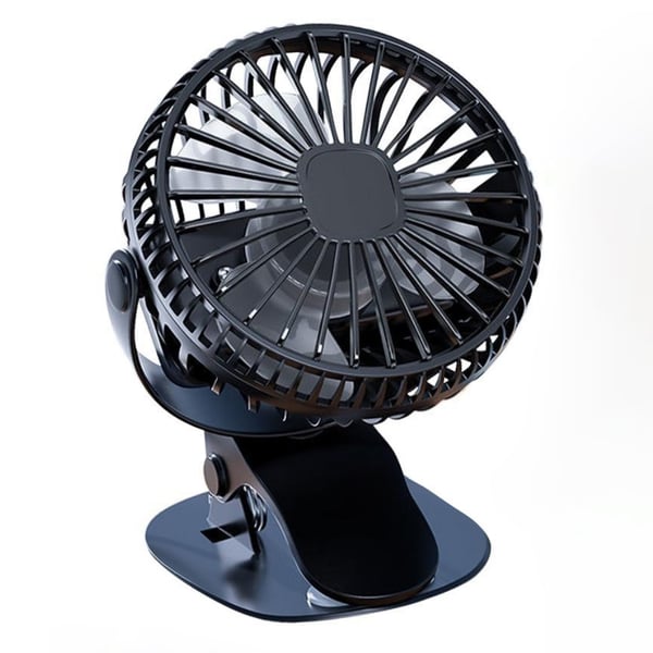 Ventilator med klips, miniventilator, USB-opladning, mobil, sort, skrivebord
