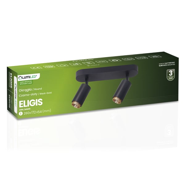 Loftlampe reflektor LED 2x GU10 tuba spot ELIGIS sort LUMILED