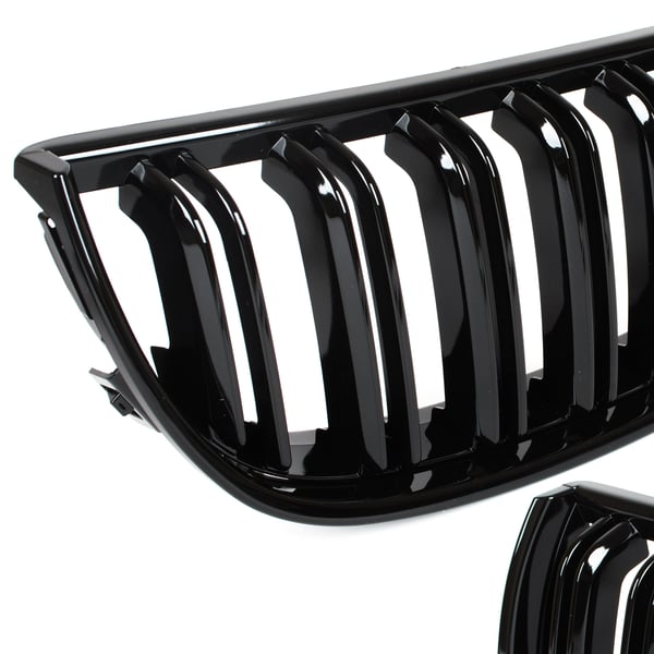 BMW 3 E90 / E91 04-09 SEDAN / KOMBI gitter mellem forlygterne (nyrerne) venstre + højre sæt SORTE GLOSSY DOBBELTE BÅNDRIBBER