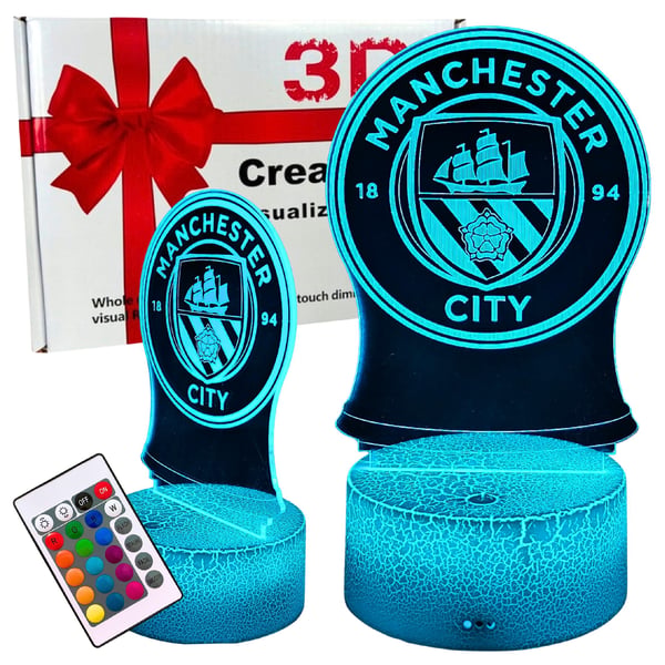 Manchester Citys vapensköld nattlampa för barn 16 LED 3D + fjärrkontroll