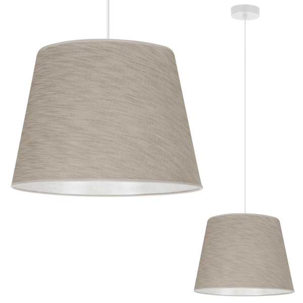 Hængelampe, linnedkegle, hvid, 1 flad, beige lampeskærm, L05 38cm