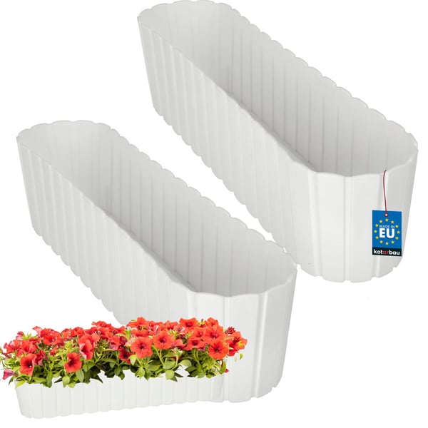 Oval blomkruka för balkongterrass rustik vit 60 cm 2 st
