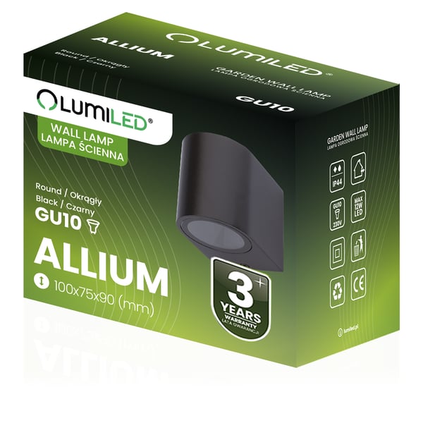 Puutarhaseinävalaisin, Julkisivu, Ulkovalaisin, GU10, ALLIUM, Musta, LUMILED