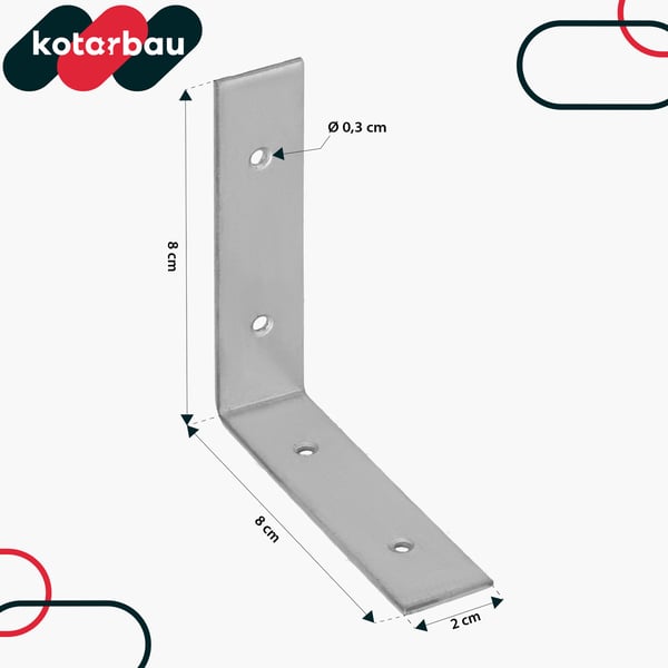 Kotarbau® Kirvesmiehen kulmaliitin ruostumatonta terästä sinkittyä 80 x 80 x 20 mm 50 kpl:n sarja