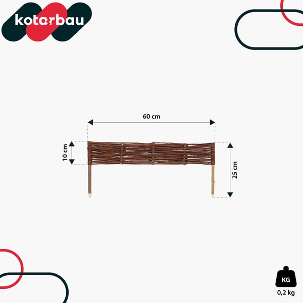 KOTARBAU® Trädgårdsstaket palikantning rotting 60 x 10 cm 5-pack
