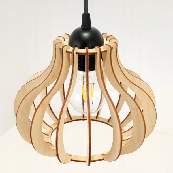 Hængende lampe, loftslysekrone, træ, LED lampeskærm