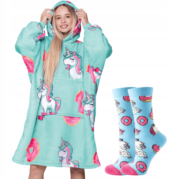 BLANKET collegepaita Ylisuuri lämmin Paksu 2in1-peitto collegepaita XXL yksisarvinen + sukat [KB-S6]
