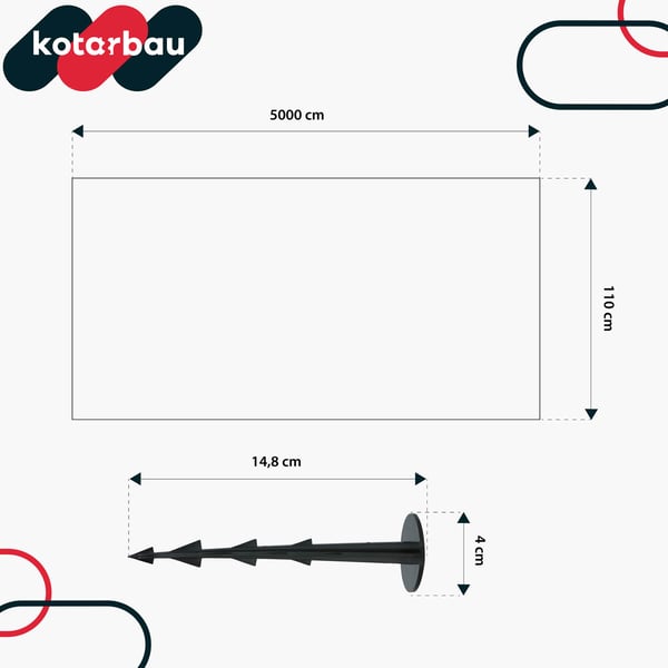 KOTARBAU® Ukrudtsbeskyttelsestekstil til havebrug, universal, til ukrudt, sort rulle, 70 g/m², 1,1 x 50 m + pløkker