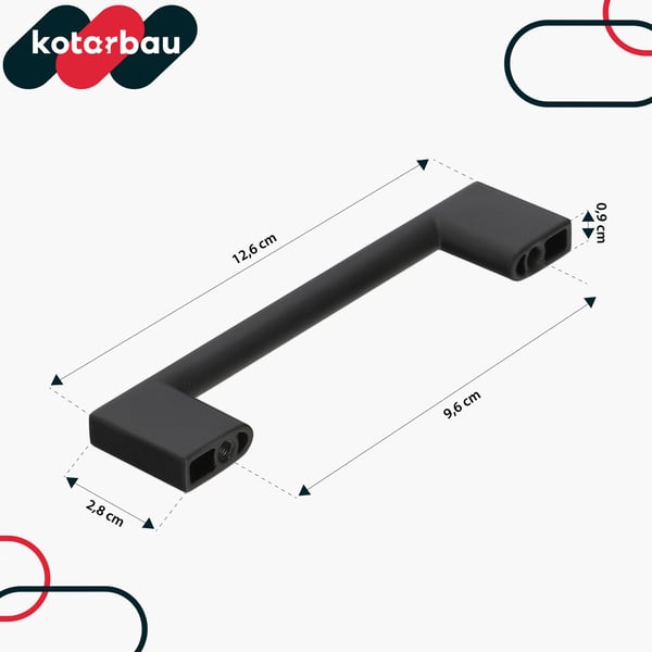 KOTARBAU køkkengreb klassisk moderne aflang sort 126 mm afstand 96 mm sæt 10 stk