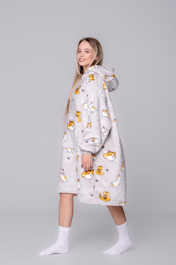BLANKET collegepaita Ylisuuri lämmin Paksu peitto collegepaita 2in1 XXL kissakuvioinen karvainen [KB-W10]