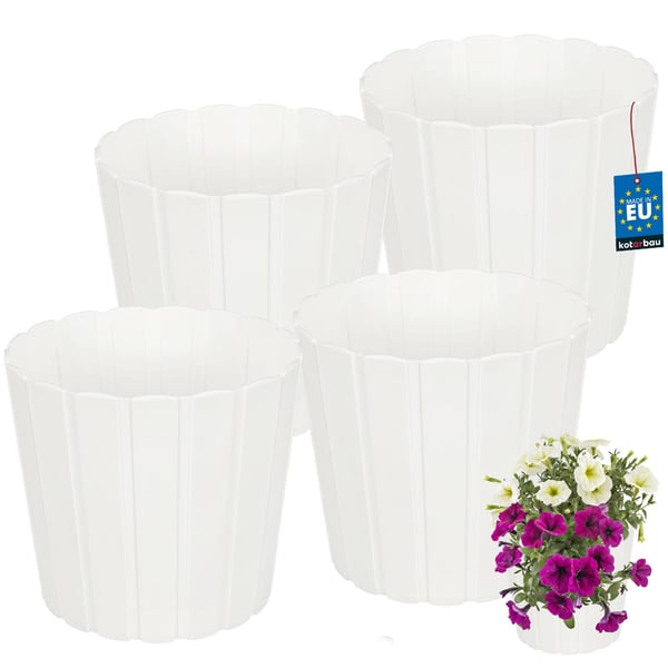 Plastik urtepotte til blomster og krydderurter på altanen eller terrassen, hvid, 24 cm, 4 stk.