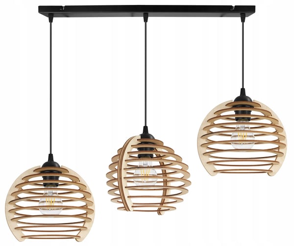 Hængende lampe, loftslysekrone, træ, LED lampeskærm