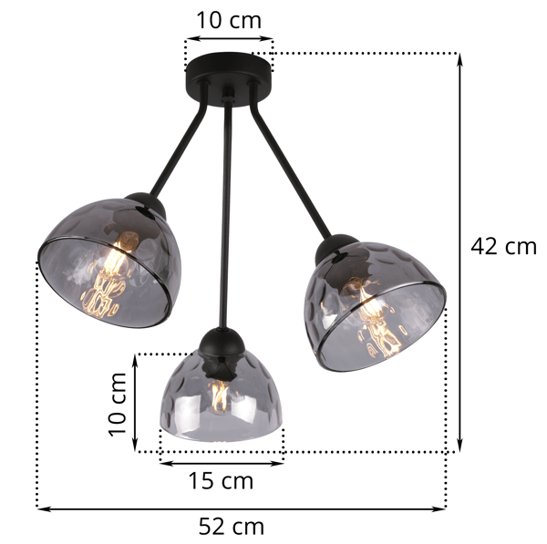 VENICE TRIO LOFTLAMPE, GRAFITLAMPESKÆRME E27
