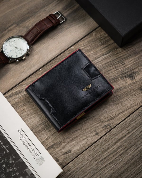Elegant herrplånbok med röd accent - Peterson