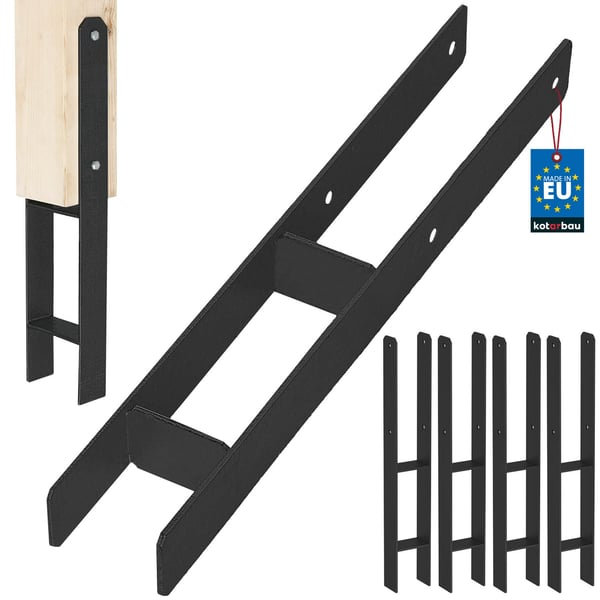 KOTARBAU® H-stolpesokkel til vægmontering, ankere, sortgalvaniseret stål, 80 mm, 4-pak