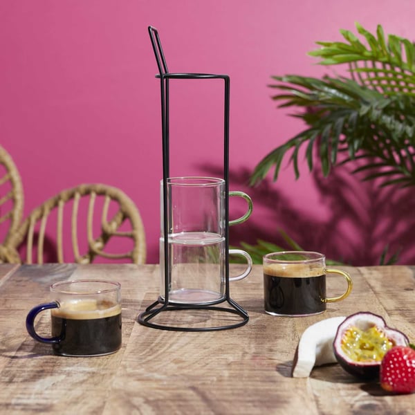Set med 4 färgade espressoglas