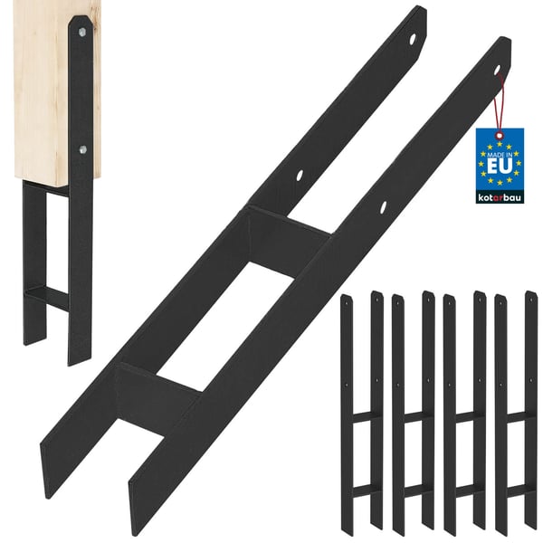 KOTARBAU H-stolpesokkel til vægmontering, anker, sort galvaniseret stål, 70 mm, 4-pak