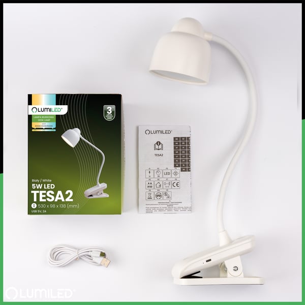 Pöytävalaisin LED 5W CCT Piirustus Koulu TESA 2 Valkoinen LUMILED