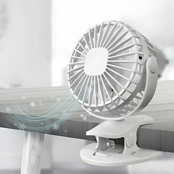 LED-ventilatorklemme stående skrivebord hvid oplyst USB-ventilator