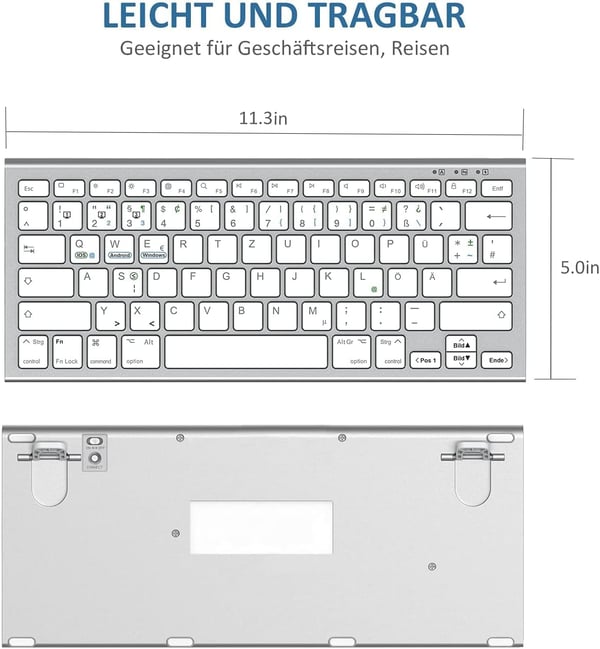 Trådløst Bluetooth-tastatur sølv og hvid QWERTZ tysk