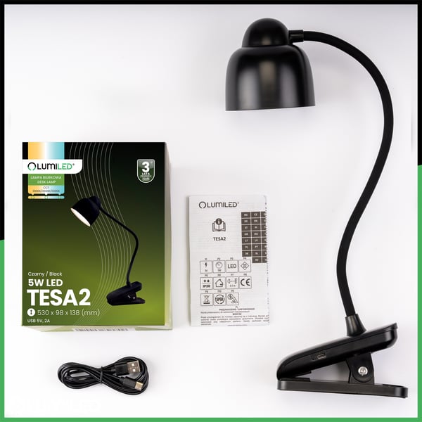 Pöytälamppu LED 5W CCT piirustus pöytävalaisin koululamppu TESA 2 musta LUMILED